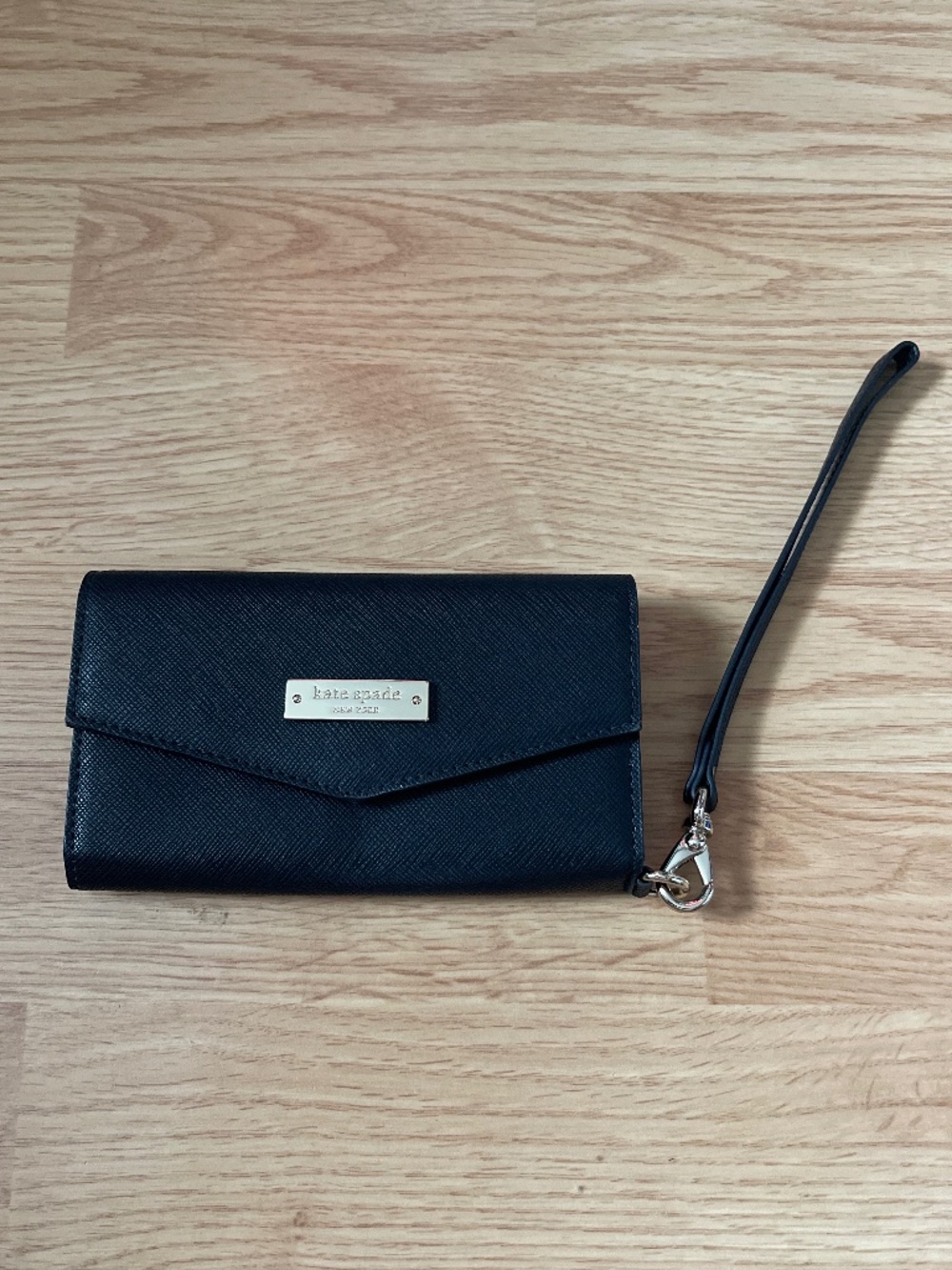 Kate Spade Black Leather Folding Phone / Card Holder Wristlet